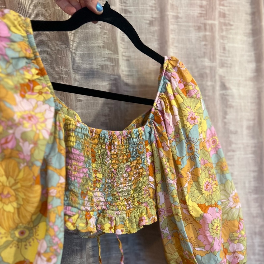 Show Me Your MuMu Floral Balloon Sleeve Blouse, New - Picture 6 of 11